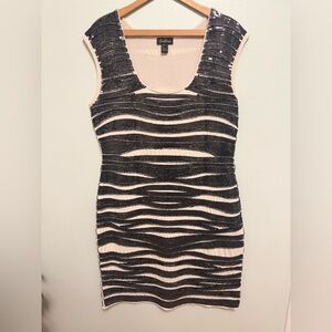 Cartise Chic Black and Cream Striped Mini Dress